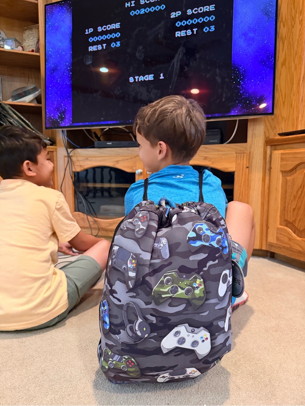 NWT TOP TRENZ Gaming Controller Drawstring Backpack - Gray Camo mesh laundry bag